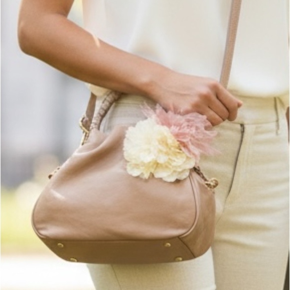 NWT Talbots Genuine Leather Handbag/Crossbody w/Silk Flowers - Picture 2 of 16